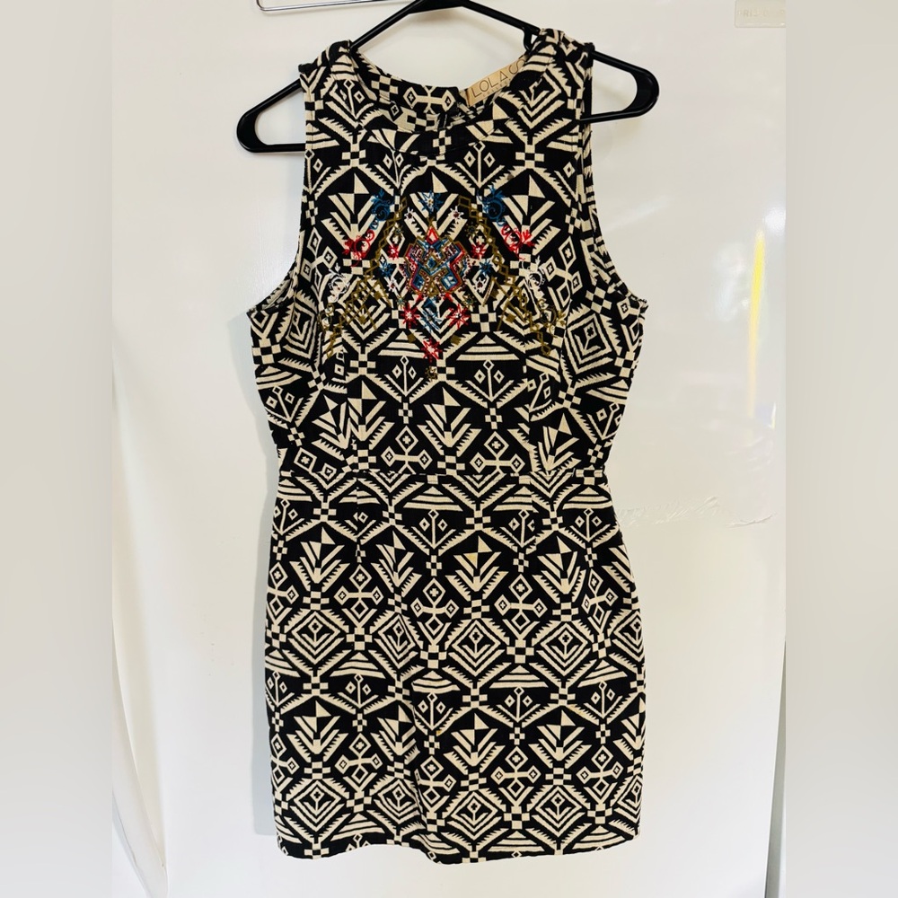 Black and Cream Geometric Dress